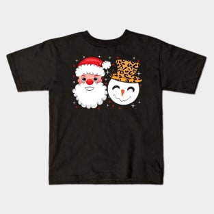 Santa and Snowman Leopard Sparkle Kids T-Shirt